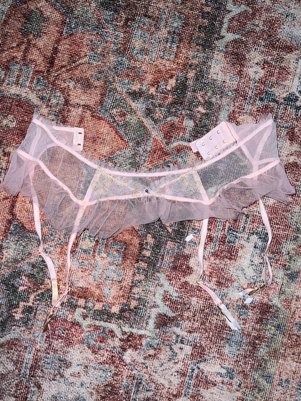 Sheer Light Pink Ruffled Garter Belt